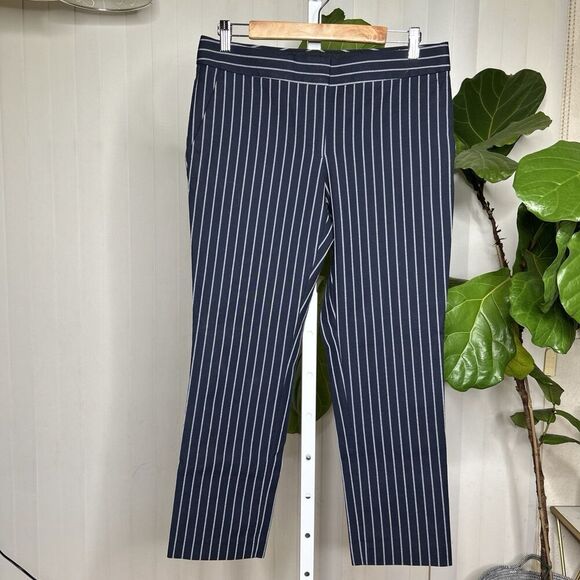 Ann Taylor Devin Fit Pants Striped Straight Leg Navy and White  Pockets Size 6 - Picture 1 of 8